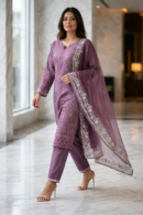 Plum Embroidered 3 Piece Suit