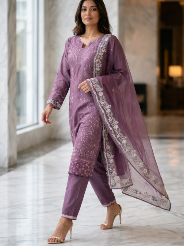 Plum Embroidered 3 Piece Suit