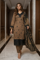 Brown & Black Printed 3 Piece Suit