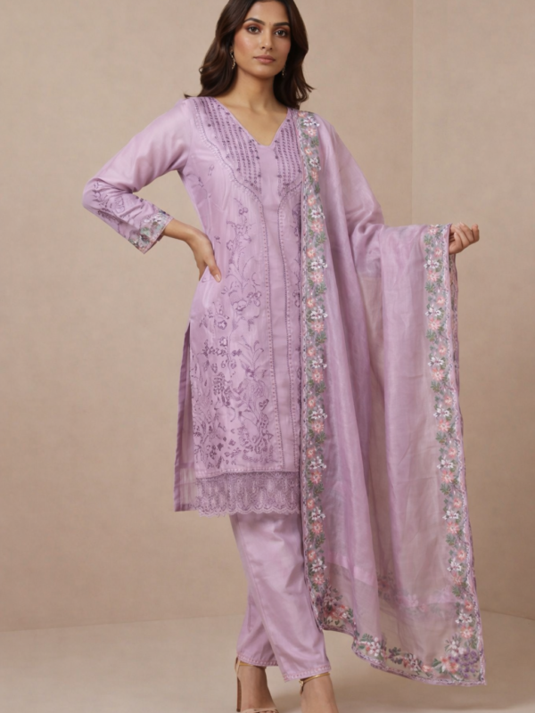 Lavender Embroidered 3 Piece Suit