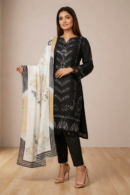 Black Embroidered 3 Piece Suit