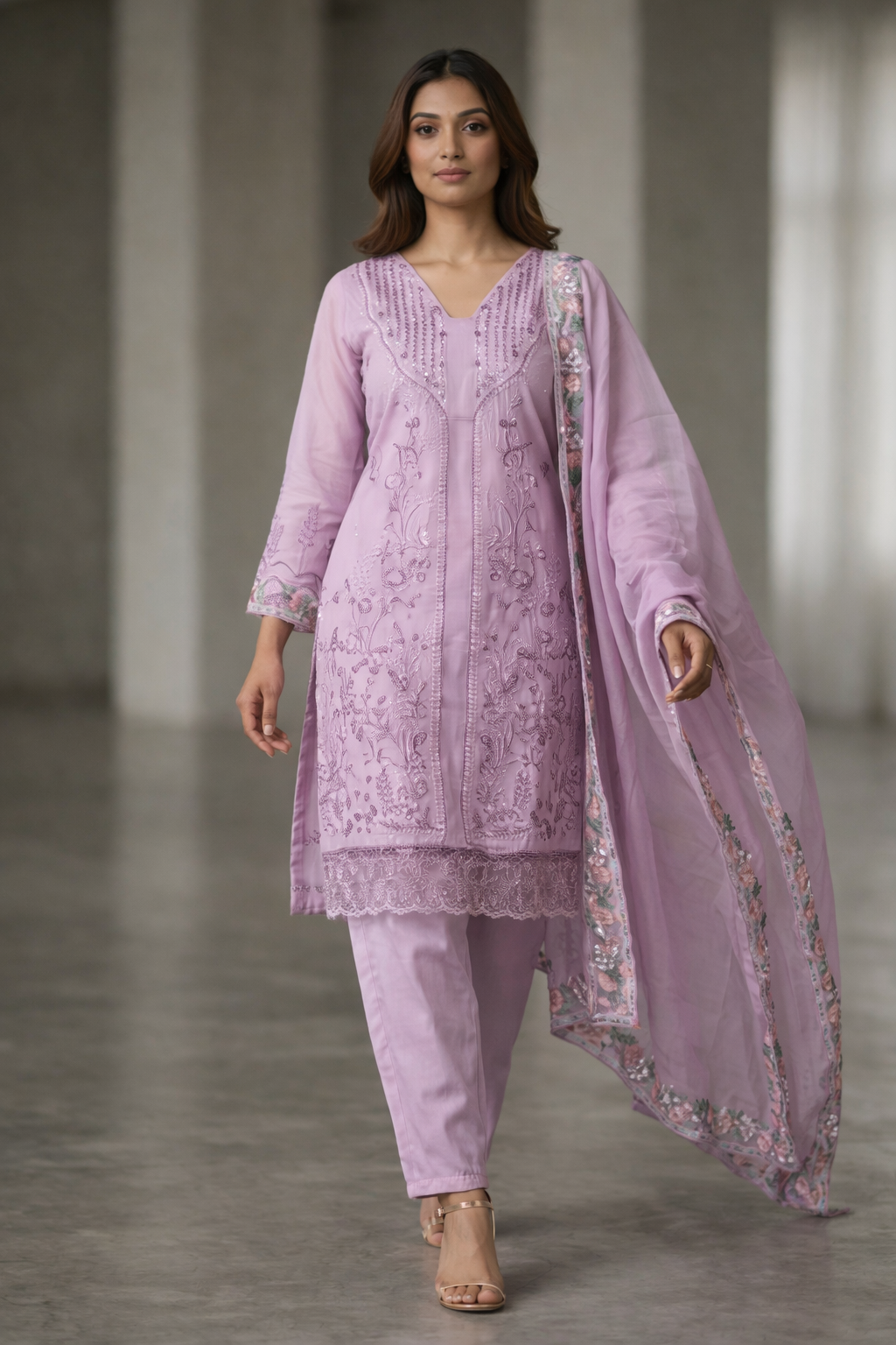 Lavender Embroidered 3 Piece Suit - Image 2