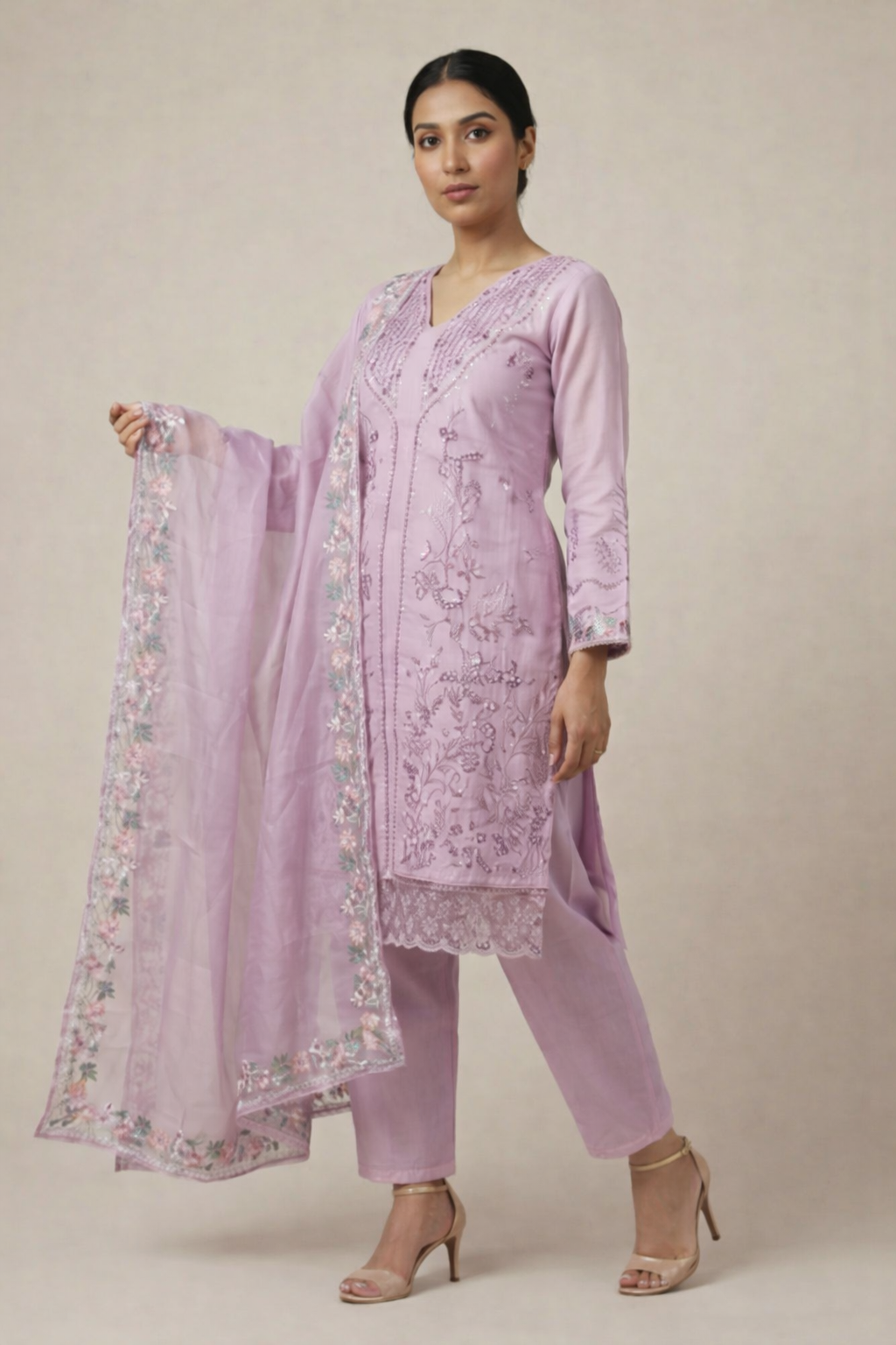 Lavender Embroidered 3 Piece Suit - Image 3