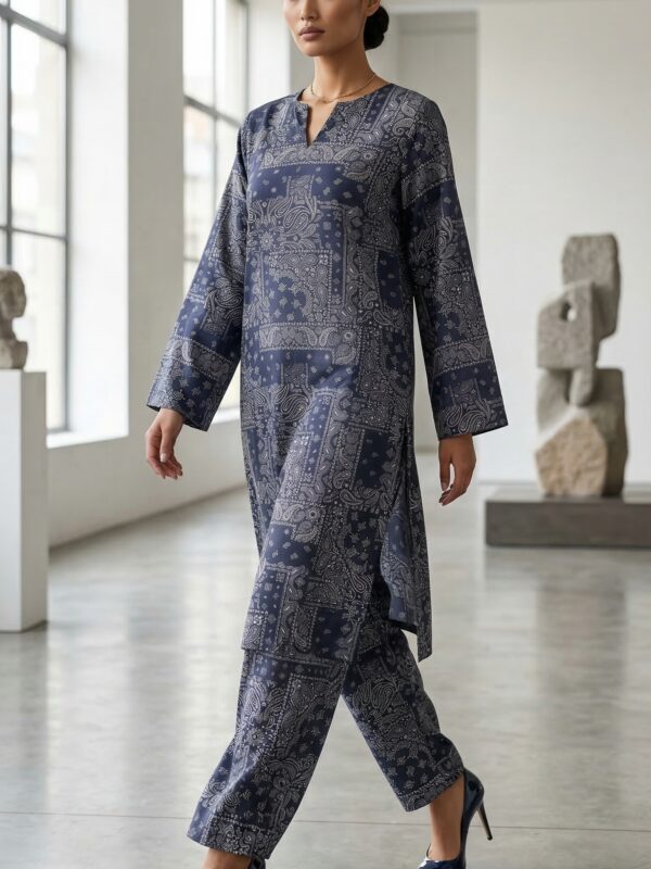 Charcoal Grey Printed Co-Ord Set for Women – Elegant Relaxed Fit Kurta & Trouser Set