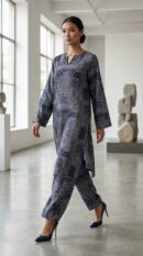 Charcoal Grey Printed Co-Ord Set for Women – Elegant Relaxed Fit Kurta & Trouser Set