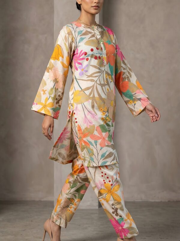 Earthy Floral Printed Co-Ord Set for Women – Soft Summer Kurta & Trouser Set