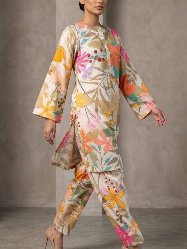 Earthy Floral Printed Co-Ord Set for Women – Soft Summer Kurta & Trouser Set