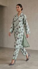 Soft Sage Green Floral Co-Ord Set for Women – Minimal Printed Kurta & Trouser Set