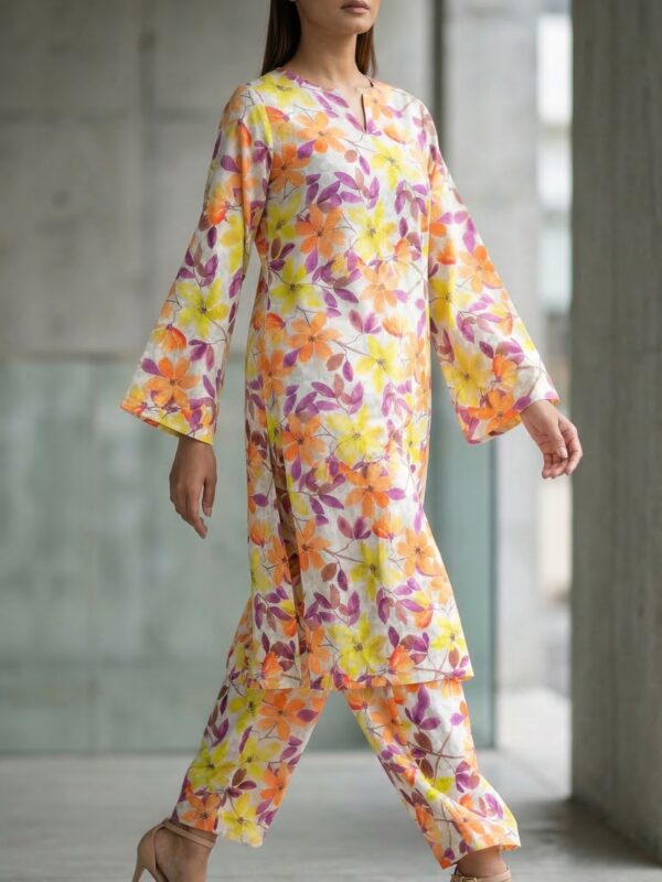 Multi-Color Floral Printed Co-Ord Set for Women – Vibrant Summer Kurta & Trouser Set