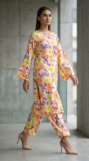 Multi-Color Floral Printed Co-Ord Set for Women – Vibrant Summer Kurta & Trouser Set