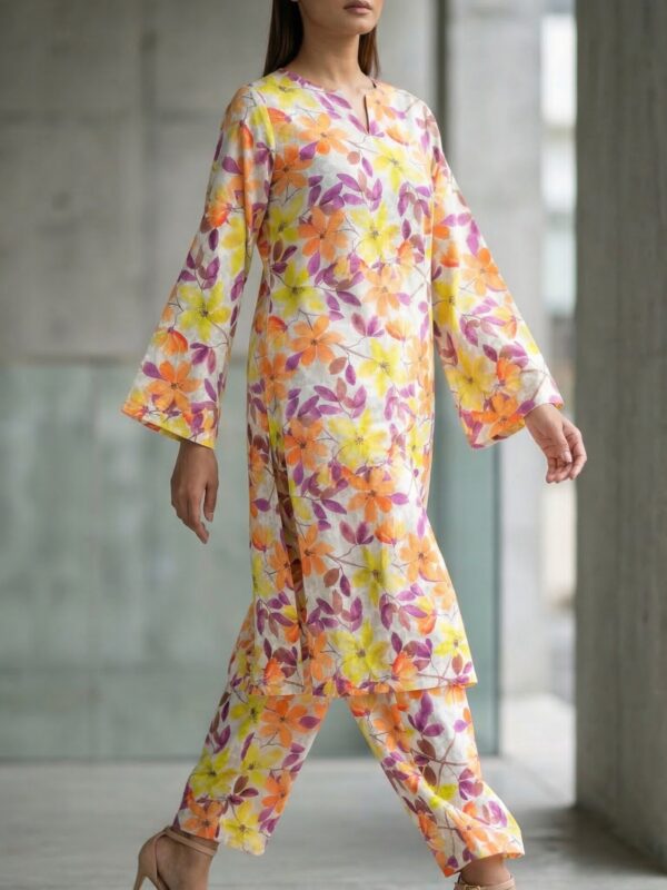 Multi-Color Floral Printed Co-Ord Set for Women – Vibrant Summer Kurta & Trouser Set