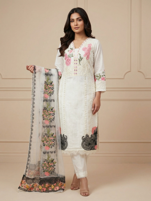 White Embroidered 3 Piece Suit